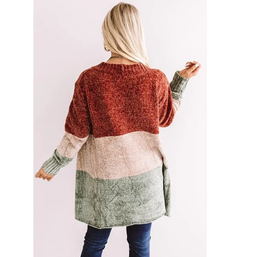 Entro Color Block Chenille Cardigan Sweater Size Small NWT Soft Cozy Fall Layeri